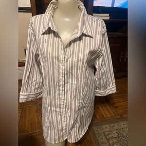Classic Striped Blouse - White and Gray